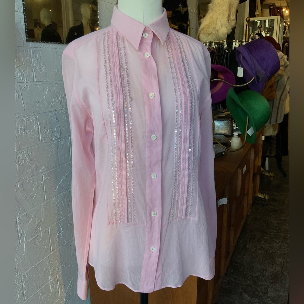 Dolce & Gabbana Pink Sequin Button-Up Blouse